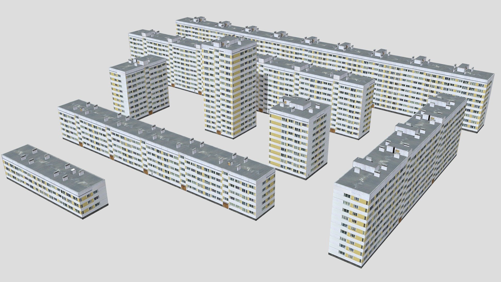 Models, documentation, panels, sectioning — billman007

Textures, material, props models — Shotkey

Extra low-poly residential buildings pack.

Absolute optimization, perfect for background scenes.

As well texture can be compressed up to 1k resolution.

High-datailed version