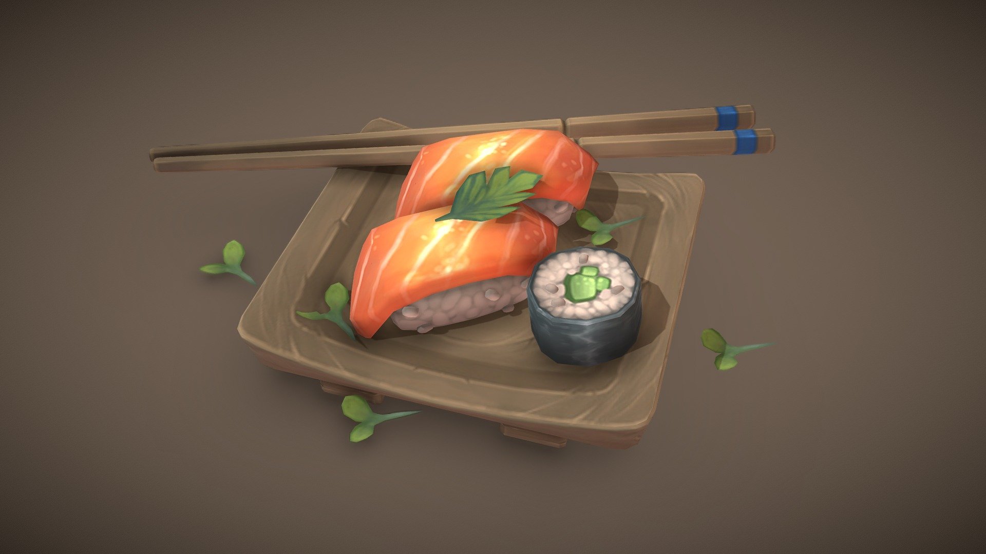 This is a sample of a bigger package, feel free to download and have fun. Also, please take a look at the full package with 50 unique sushis. This asset is fully handpainted with only one diffuse texture.

Take a look at the full package here