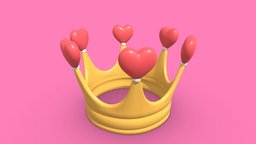 Cute crown crown, hearts, cartoon, blender, simple, noai