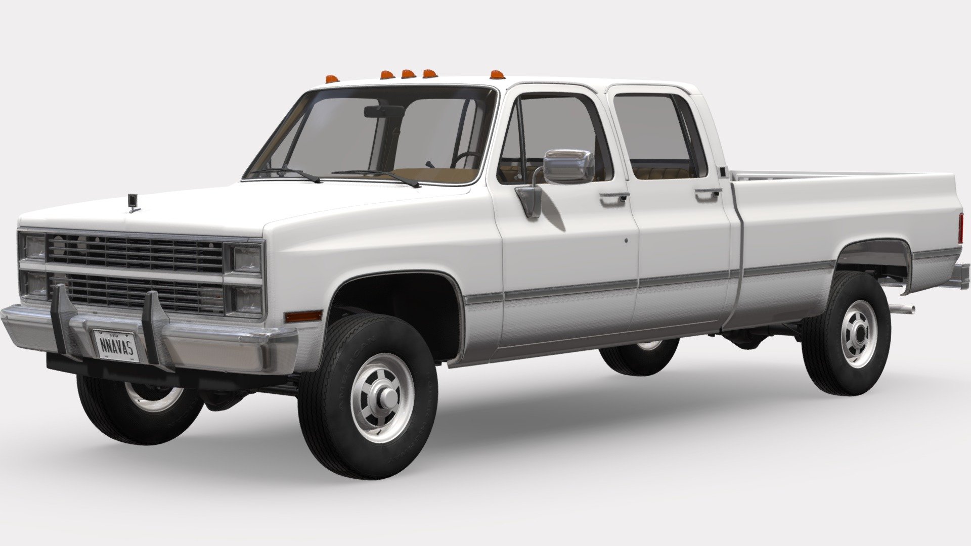 NN 3D store.

3D model of a vintage crew cab pickup truck.

The model was created with 3DS Max 2016 using the open subdivision modifier which has been left in the stack to adjust the level of detail.

FBX and OBJ files have been included in separated HI and LO subdivision versions.

Renderer: V Ray.

MATERIALS AND TEXTURES:

The model has diffuse, bump and specular maps plus materials. The pickup's body, cabin, tires and brakes have textures.

All materials and textures are included and mapped in all files, settings might have to be adjusted depending on the software you are using. 

Textures are in JPG format with 2048x2048, 1024x1024 and 512x512 resolution.