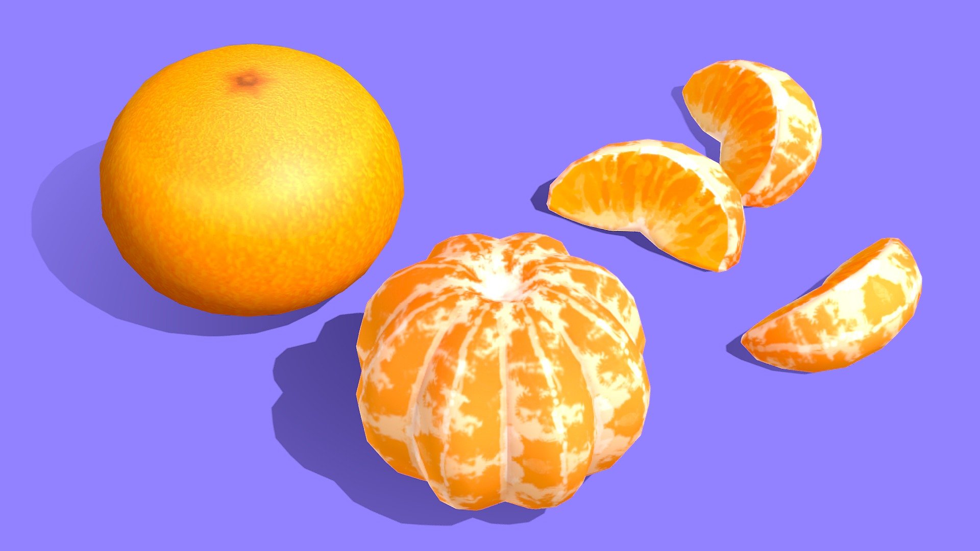 A mandarin orange model I made for a fruit asset pack




Whole, peeled and peeled sliced versions

Hand-painted textures with Subsurface Scattering

Low-poly

Painted in Photoshop and modeled in Maya
