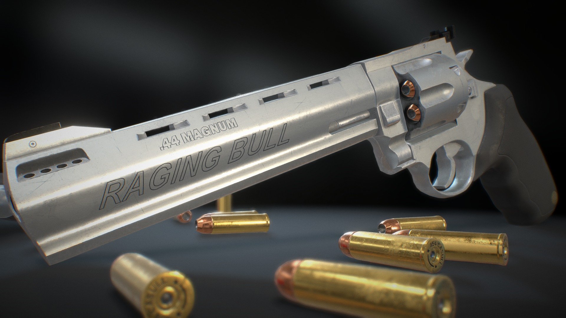 Hard surface and PBR Study based on the famous 44Magnum from Taurus.

Fully textured in Substance Painter.

-

3D Model information:

Game-ready high quality asset fully modeled and operational. (All parts are separated).

Bullets are also available in the .Fbx file with a separate Texture Set for ease of use.

PBR Textures are in 4K resolution  (Metallic/Roughness worflow)