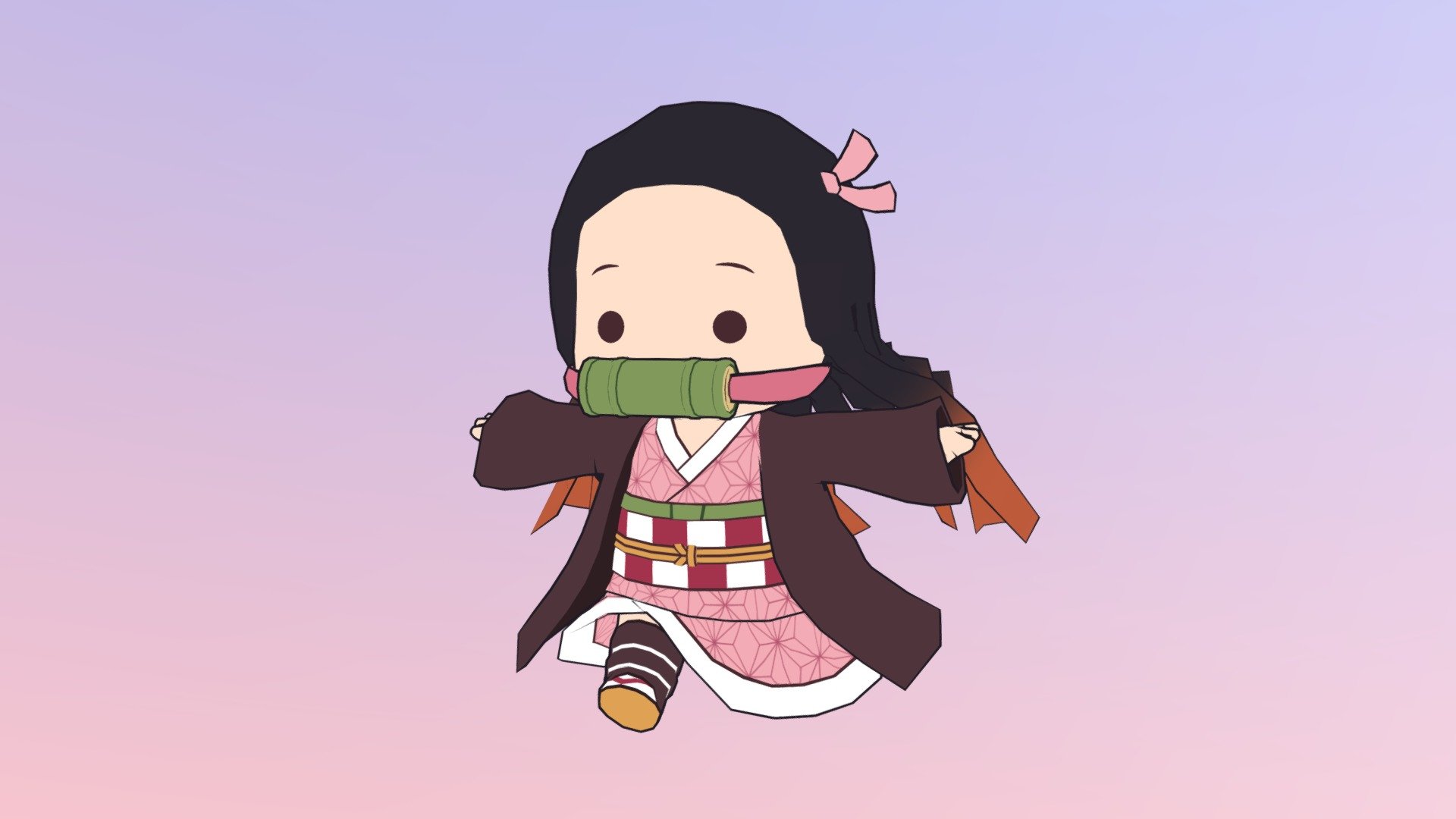 A chibi Nezuko from the anime &lsquo;Demon Slayer: Kimetsu no Yaiba', created as an avatar for VRChat. Modelled and animated in Blender 2.8

Full avatar is available to buy here: https://jinsters.booth.pm/items/1591961