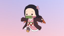Chibi Nezuko (Kimetsu no Yaiba) - VRChat Avatar chibi, vrchat, demon-slayer, character, unity, 3d, blender, female, animated, anime, nezuko