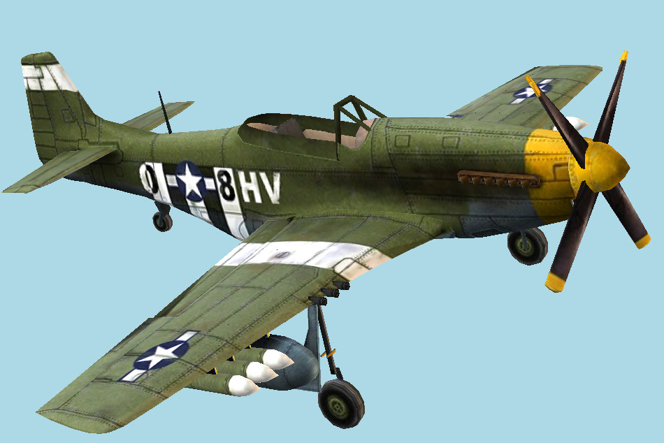 P-51 Mustang Fighter-bomber Military Plane Lowpoly 3d model
