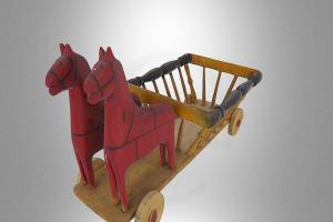 Wooden toy — “A cart pulled by horses” toy, children, craft, 20th-century, folk_art, vehicle, wood