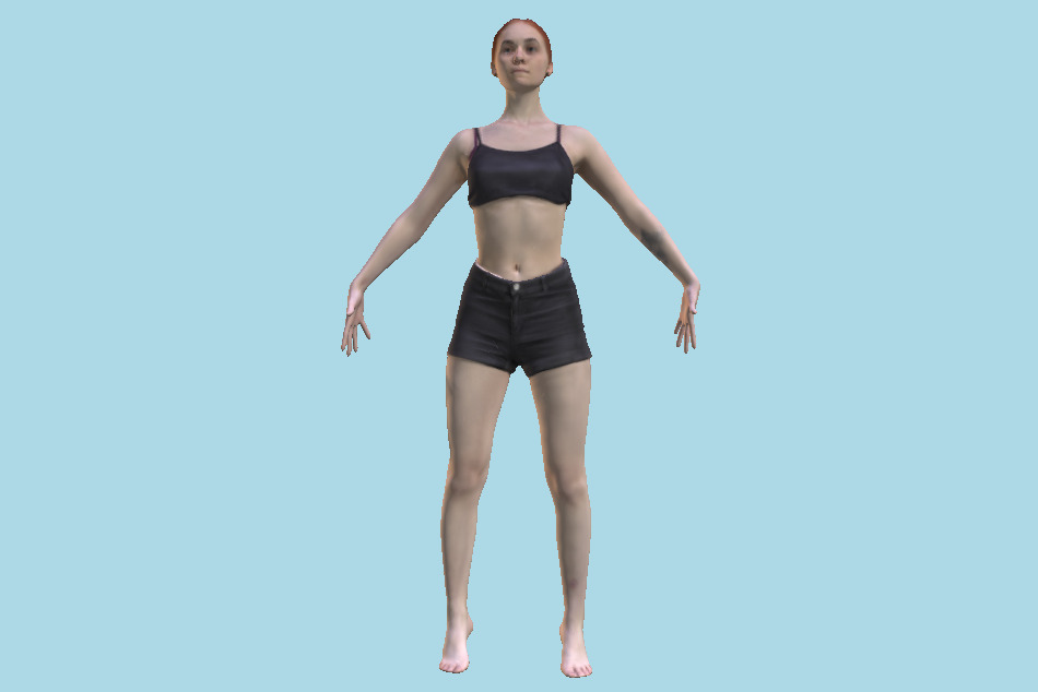Slim Woman with Tattoo in A-pose 3d model
