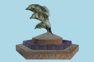 Fountain fountain, dolphin, fish, water, garden, structure, lowpoly
