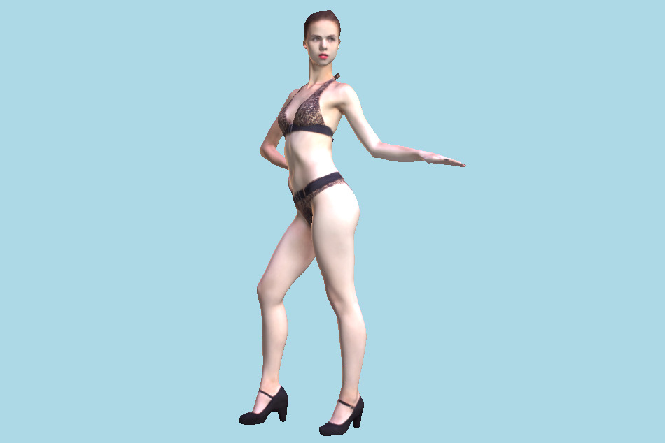 Sexy Brunette in a Leopard Swimsuit Girl 175 3d model