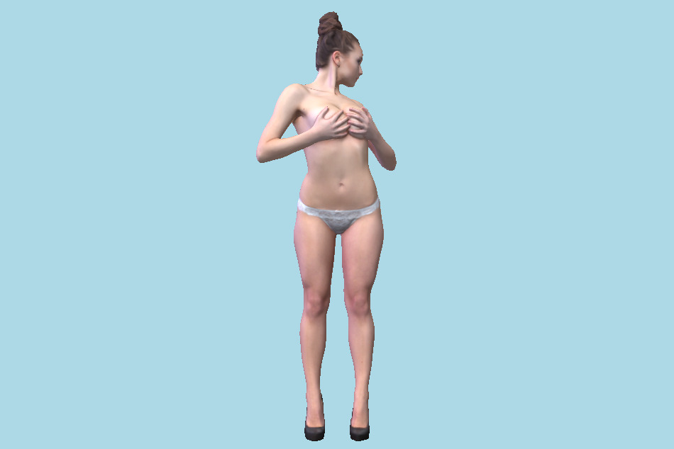 Sexy Girl Hiding Tits Posing 3d model