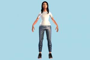 Female woman, girl, cartoon, female, people, human, person, character, indie, lowpoly, asian