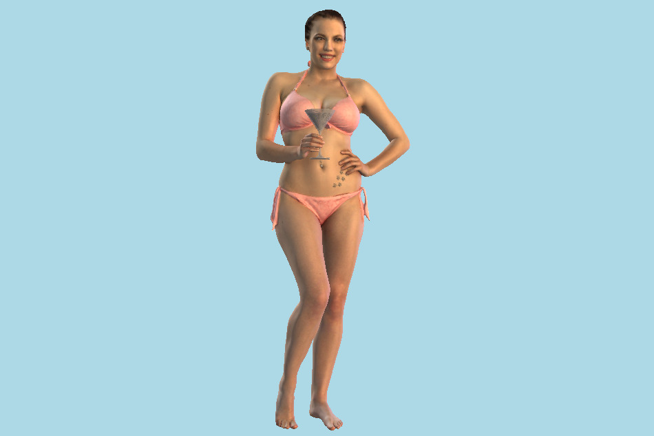 Beach Woman Bikini Drinking Martini Domi 3d model