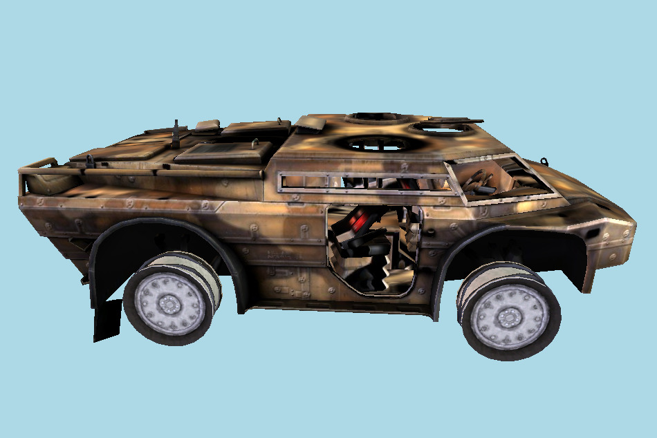 Armored Security Vehicle Tank Damaged 3d model