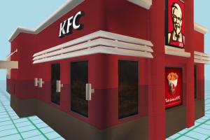 KFC Restaurant restaurant, burger, hamburger, fastfood, automobile, highway, dinner, sandwich, store, travel, meal, service, billboard, public, town, auto, poster, downtown, advertisement, architecture, city, building, street, shop