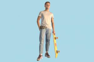 Skateboard Man scanned-models, skateboard, ski, man, tall, white, people, american, jeans, handsome, character, human, teen, snow, male, boy, man, winter