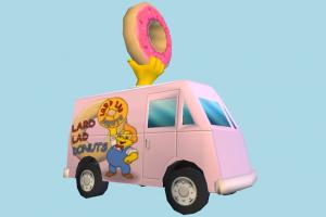 Simpsons Donut Truck Simpsons, vehicle, car, truck, cartoon, cake, low-poly