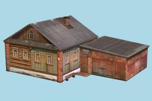 Village House village, barn, farm, warehouse, storage, house, town, country, home, building, build, residence, domicile, structure, papertoy, lowpoly