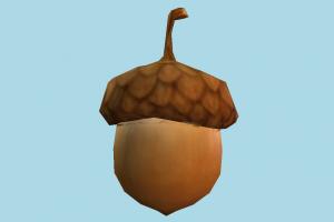 Acorn NUT-JOB, acorn, seed, plant, nut, lowpoly