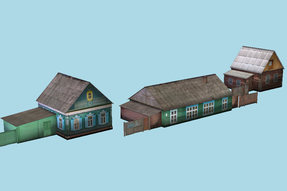 Three Village Houses 3d model