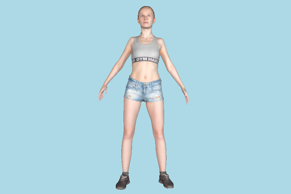 Athletic Woman in Jeans Shorts 3d model
