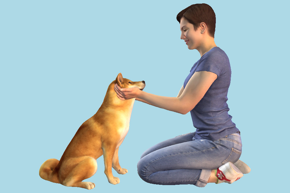 Girl and Dog 3d model
