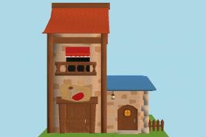House house, tower, farm, home, building, country, build, residence, domicile, structure, cartoon, lowpoly