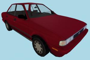Nissan Red Car car, truck, vehicle, transport, carriage, red, Nissan, sedan, low-poly