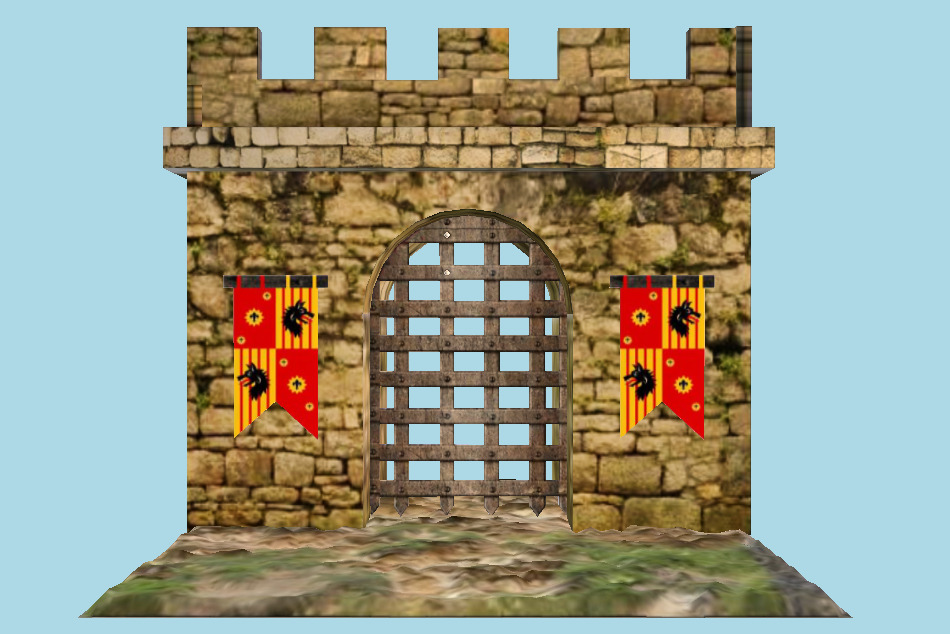Medeval Castle Gate And Wall Section 3d model