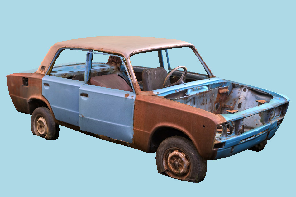 Vaz 2106 Retopologized Wrecked Car 3d model