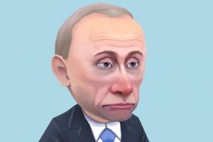 Vladimir Putin caricature, cartoon, business-man, toony, chibi, toy, politician, president, obama, russia, america, lowpoly, man, male, people, human, character