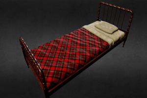 19th Century Spool-Bed bed, furniture, carved, plaid, substancepainter, substance