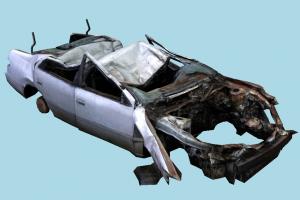 Crushed Car scanned-model, car-body, car, vehicle, carriage, sedan, post-apocalyptic, scrap, junk, junkyard, destruction, destroyed, crushed, damaged, burned