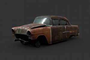 55 Wreck abandoned, sedan, generic, wreck, 1955, rusty, georgia, 1950s, derelict, photogrammetry, vehicle, scan, 3dscan, gameasset, car, gameready