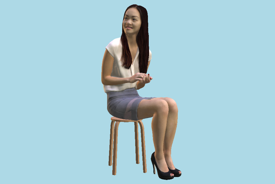 Asian Sitting Woman Clapping 3d model
