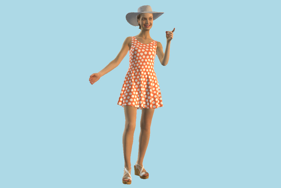 Casual Woman Walking with a Hat 3d model