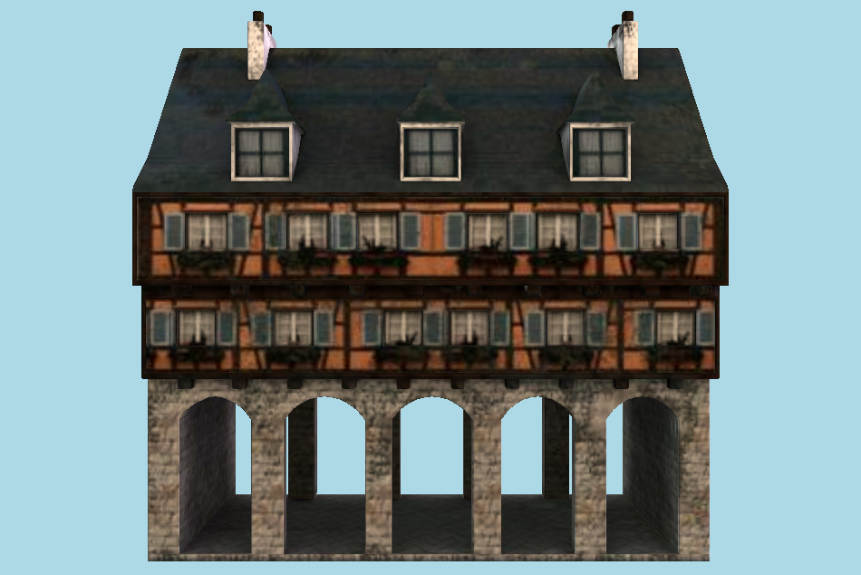 Medieval Street Arcade House 3d model