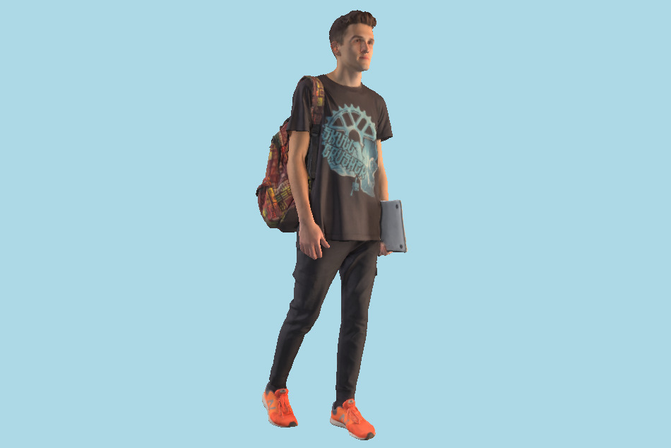 Stylish Man with a Backpack and Laptop 3d model