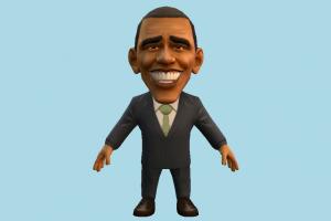 Obama caricature, cartoon, toony, chibi, toy, business-man, politician, president, obama, usa, america, lowpoly, man, male, people, human, character