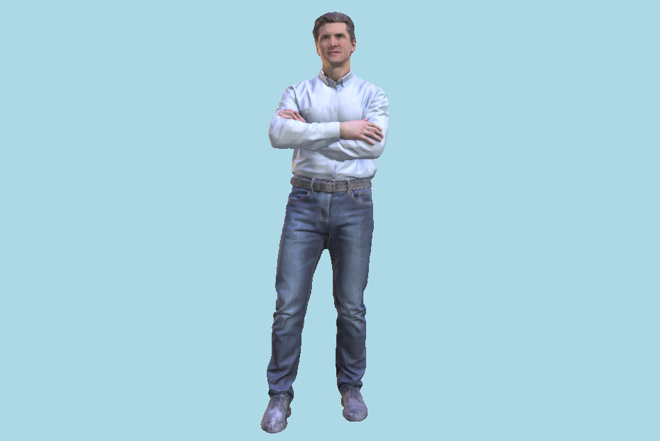 Middle-aged Business Man in Blue Shirt and Jeans 90 3d model