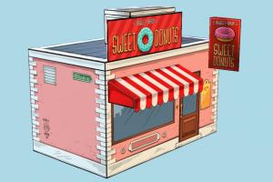 Sweet Shop shop, market, building, store, build, house, domicile, structure, papertoy, lowpoly, doodle, donut, papertoy, city, sweet, cartoon, toony