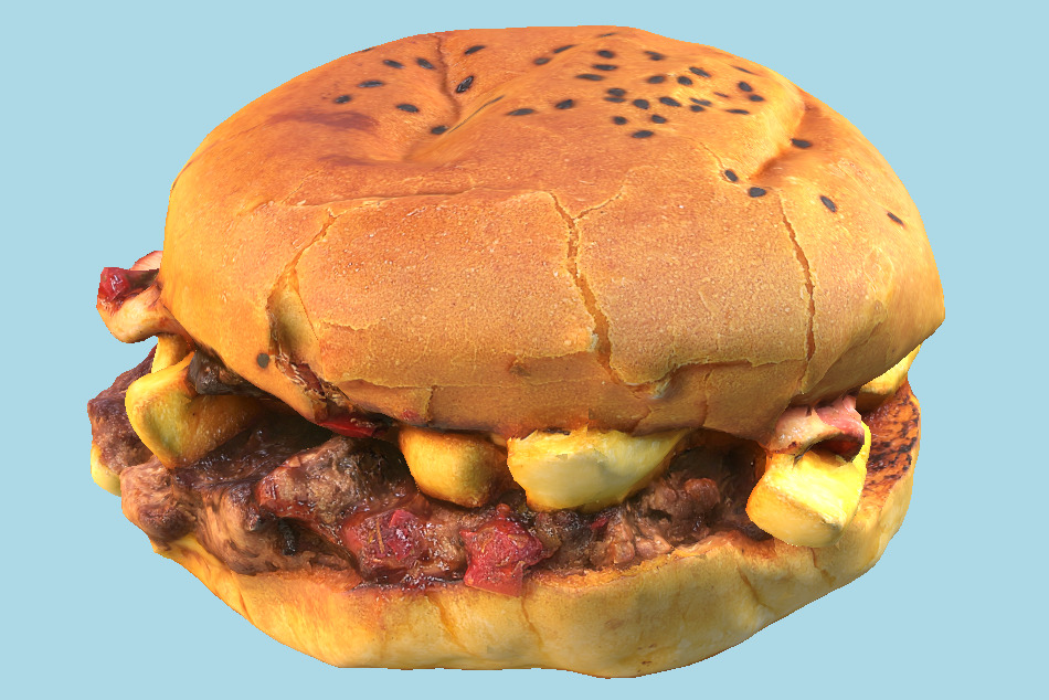 French Fries Burger Sandwich 3d model