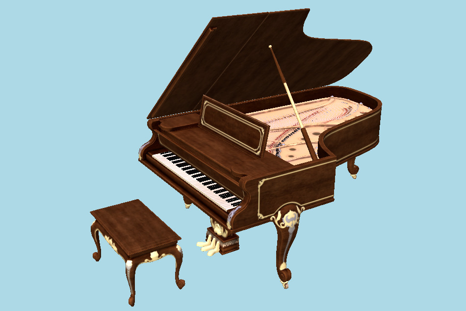 Vintage Antique Elegant Victorian Old Grand Piano 3d model
