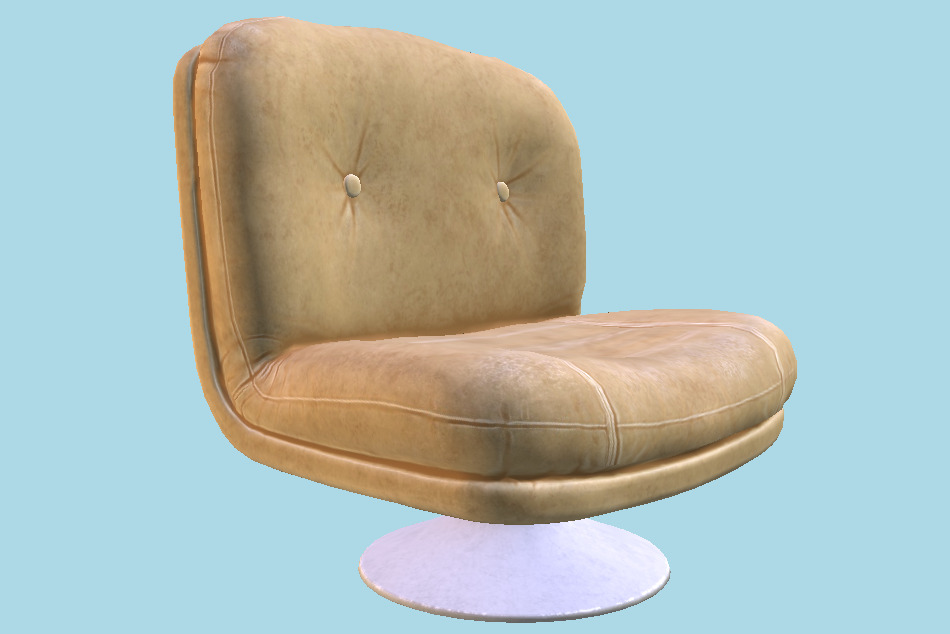 Retro Vintage Sofa 70s Chair Cream Leather 3d model