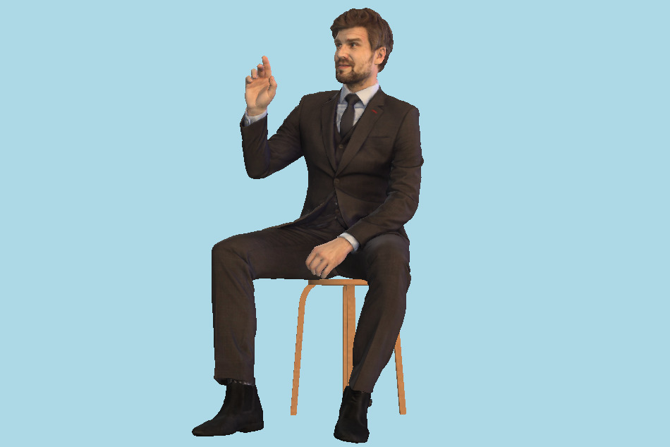 Business Man Sitting Calling Waiter 3d model