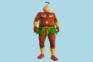Coconut-Man character, human, animal-character, wooden, cartoon