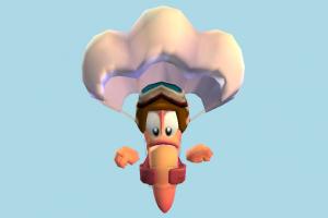 Parachute Worm worms, worm, snake, cartoon, lowpoly