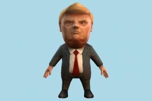 Donald Trump caricature, cartoon, business-man, toony, chibi, toy, politician, president, donald, trump, usa, america, lowpoly, man, male, people, human, character