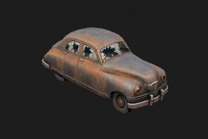 Post-Apocalyptic Wreck. sedan, vintage, post-apocalyptic, retro, rusted, coupe, destroyed, post-apoc, asset, 3dsmax, vehicle, lowpoly, car, simple, fallout