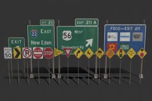 American Road Sign Pack prop, urban, highway, signs, sign, america, american, signal, freeway, roadsign, placard, gameart, gameasset, usa