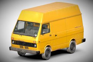 Orange classic Van wheel, truck, van, pickup, ready, ue4, openable, unity3d, game, vehicle, lowpoly, car, interior, door